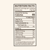 Nutrition facts label for a product with serving size of 1 tsp and 15 calories per serving.