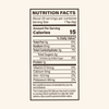 Nutrition facts label for a product with serving size of 1 tsp and 15 calories per serving.