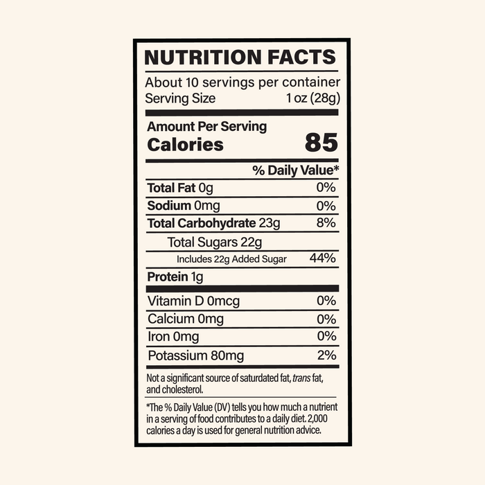 Nutrition facts label for a product with detailed calorie and ingredient information.