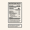 Nutrition facts label for a product with serving size, calories, and nutritional content.