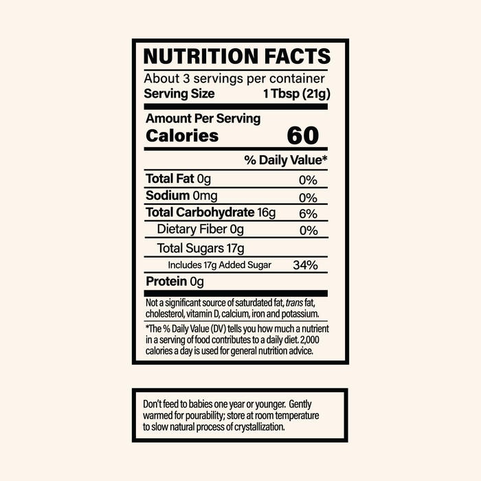 Nutrition facts label for a product with detailed information on calories, fat, sodium, carbohydrates, sugars, and protein.