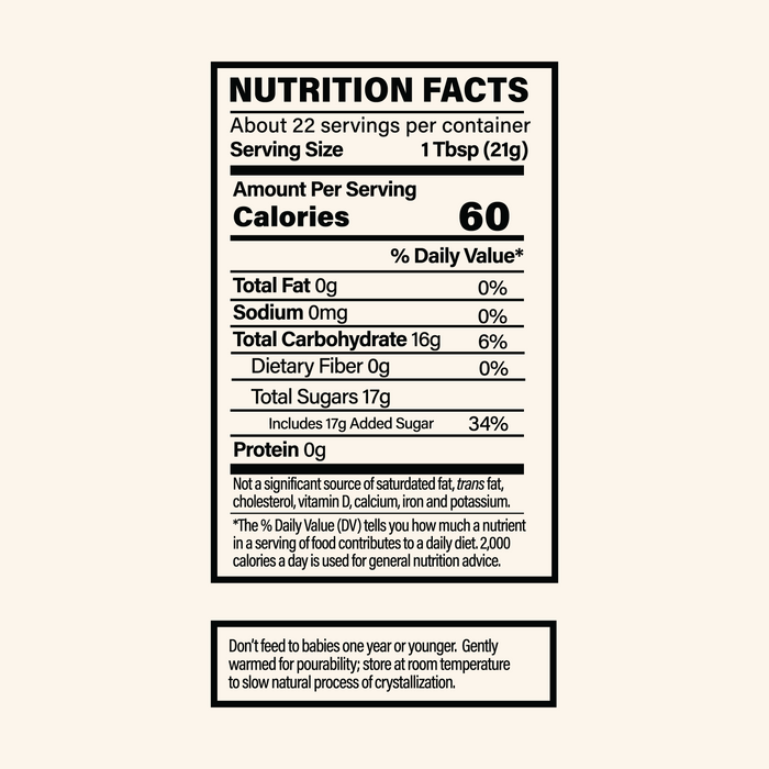 Nutrition facts label for a product with detailed information on calories, fat, sodium, carbohydrates, fiber, sugars, and protein.