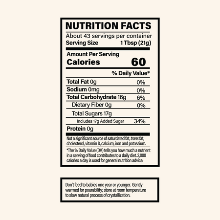 Nutrition facts label for a product with detailed information on calories, fat, sodium, carbohydrates, fiber, sugars, and protein.