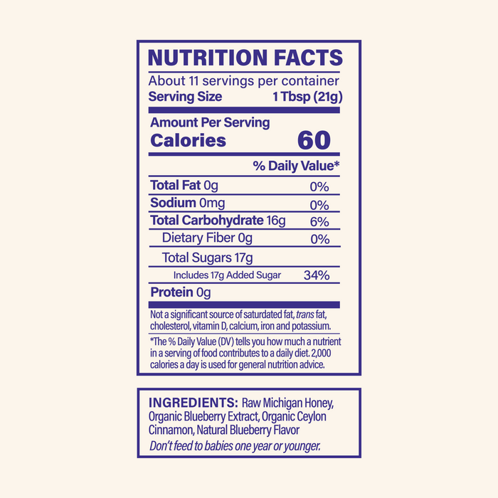 Nutrition facts label for a product with blue border on white background