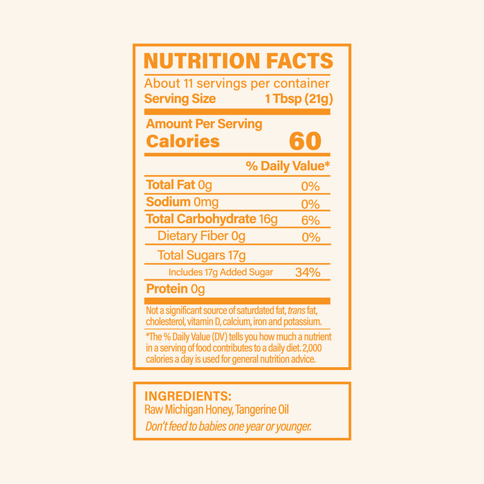 Nutrition facts label with orange border on a white background