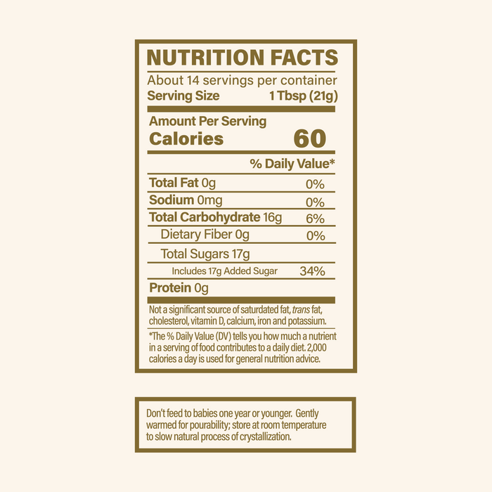 Nutrition facts label for a product with detailed calorie and ingredient information.
