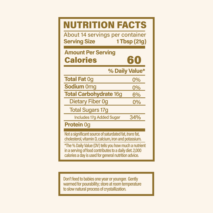 Nutrition facts label for a product with detailed calorie and ingredient information.