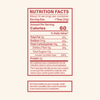 Nutrition facts label for a product with red border on a white background