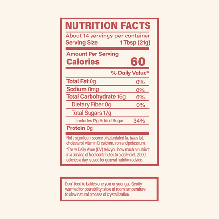 Nutrition facts label for a product with red border on a white background