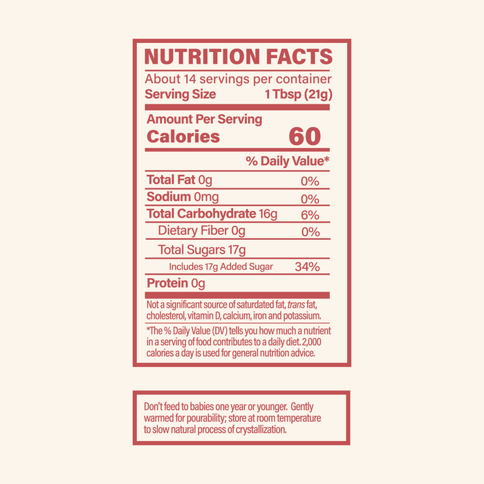 Nutrition facts label for a product with red border on a white background