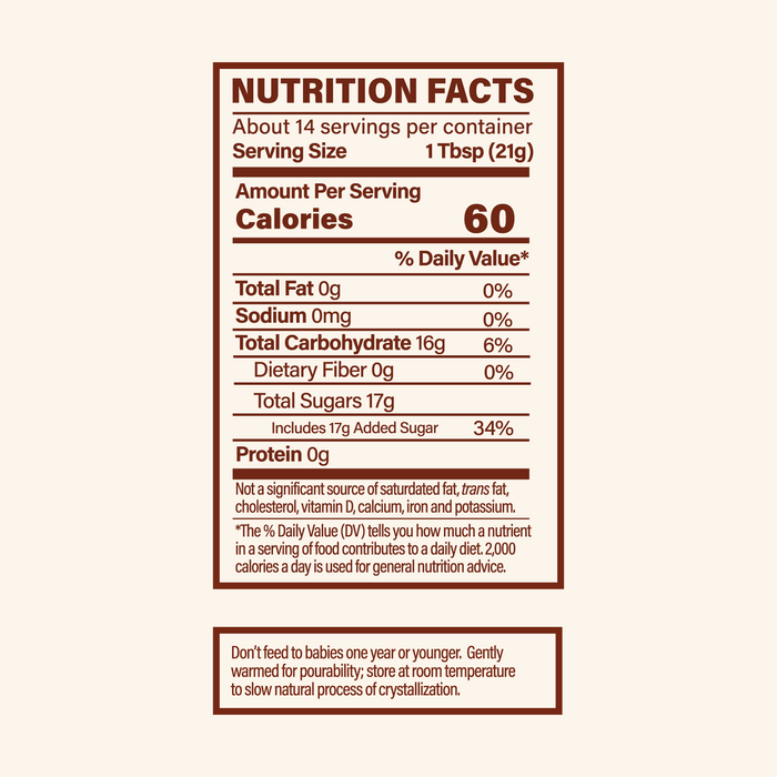 Nutrition facts label for a product with detailed information on calories, fat, carbohydrates, and more.