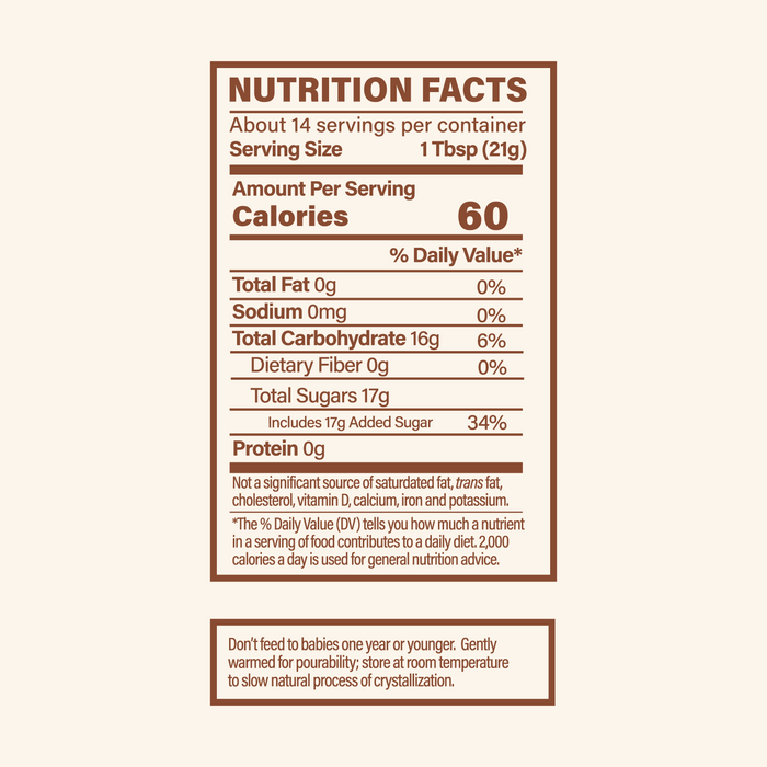 Nutrition facts label for a product with detailed calorie and ingredient information.