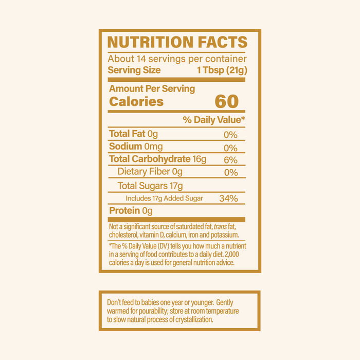 Nutrition facts label for a product with detailed calorie and ingredient information.