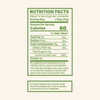 Nutrition facts label for a product with green text on a white background