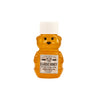 Honey bear bottle with a label on a white background