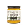 Jar of Big Bear Honey Honey Mustard with a checkered label on a white background
