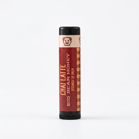 Lip balm with a red label on a white background