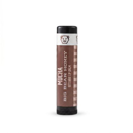Lip balm with a brown label on a white background