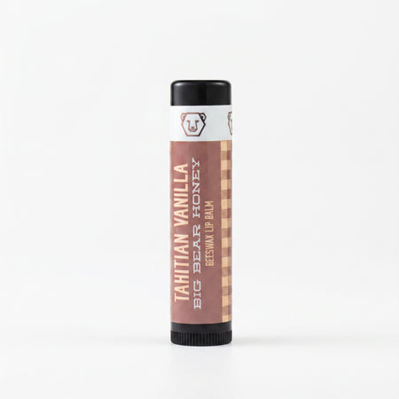 Tahitian Vanilla lip balm with a checkered pattern on a white background